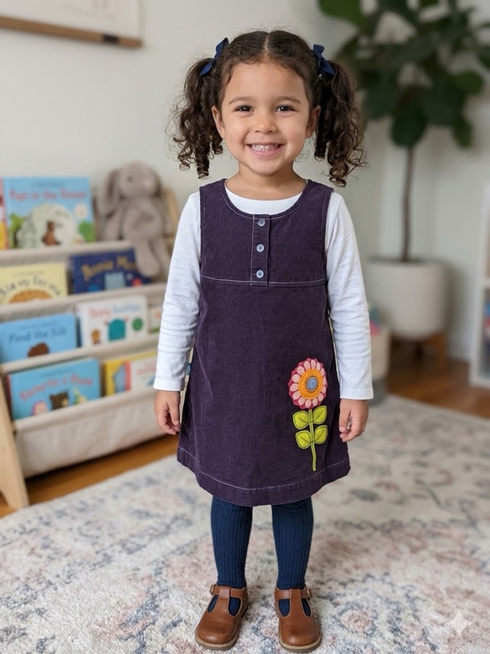 Sprockets Girls 4T Purple Corduroy Sleeveless Dress Floral Embroidered